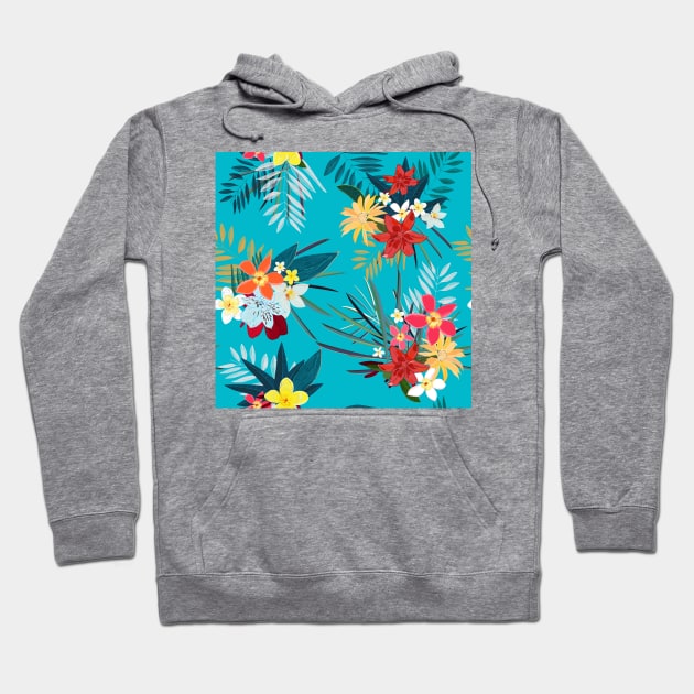 Frangipani lily palm turquoise Hoodie by GULSENGUNEL